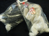 2 Ty beanie babies with swing tags, unicorn (Mystic) and husky (Nanook) from smoke free home