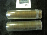 Pair of two (2) 50 count BU wheat cent rolls, 1954-S & 1955-P