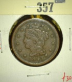 1847 Liberty Head Large Cent, F, value $30+