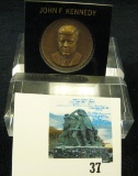 John F. Kennedy 35th president 1961-1963 bronze medal in lucite desk paperweight