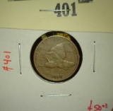 1858 Flying Eagle Cent, large letters, F+, value $50+