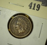 1861 Indian Head Cent, Better Date, F+, full LIBERTY, value $45+