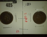 Pair of Indian Head Cents - 1880 & 1883, both grade VG, value for pair $13+