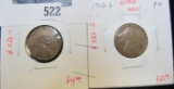 Pair of Lincoln Wheat Cents - 1910, XF+; 1910-S, F+, value for pair $26+