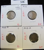 Group of 4 Lincoln Wheat Cents - 1911-D, G, rotated reverse; 1912 G; 1912-D, G & 1913-D, F+, group v