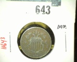 1868 Shield Nickel, G dark, clear date, value $25