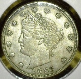 1883 NO CENTS V Nickel, AU, value $18+