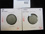 Pair of 1883 NO CENTS V Nickels, one VG, one F+, value for pair $17+