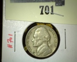 1939-D Jefferson Nickel, key date, circulated (XF), value $10+