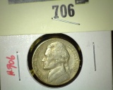 1950-D Jefferson Nickel, AU, key date, value $12+