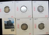 Group of 5 Barber Dimes, 1900, 1901, 1904, 1907 & 1907-O, all G, group value $20+