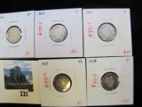 Group of 5 Barber Dimes, 1900, 1903, 1905, 1908 all G, 1907 VG, group value $21+