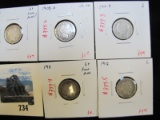 Group of 5 Barber Dimes, 1908, 1910-D, 1911, 1912 all G, 1908-D VG, group value $21+