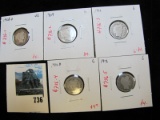 Group of 5 Barber Dimes, 1909, 1911, 1911-D, 1912 all G, 1908-D VG, group value $21+
