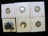 Group of 5 Barber Dimes, 1908-D, 1909, 1911, 1911-S all G, 1905 VG, group value $21+