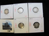 Group of 5 Barber Dimes, 1905-S, 1908-D, 1909, 1911, 1911-S, all G, group value $19+