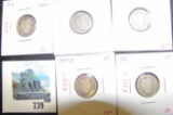 Group of 5 Barber Dimes, 1916 G+, 1914-D VG, 1912 and 1914 both F, 1913 VF details dirty, group valu