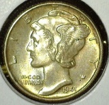 1941 Mercury Dime, BU toned, value $12+