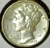1945-D Mercury Dime, BU, value $10+