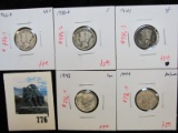 Group of 5 Mercury Dimes - 1926-D VG+, 1938-D F, 1941 XF, 1942 & 1944 both AU, group value $19+