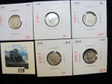 Group of 5 Mercury Dimes - 1945 circ, 1931 VG, 1939 XF, 1941 & 1942 both AU, group value $18+