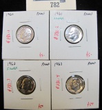 Group of 4 90% SILVER Roosevelt Dimes, 1960, 1961, 1962 & 1963, all PROOF, group value $20+