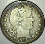 1914 Barber Quarter, VG, value $10+