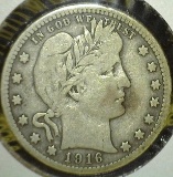 1916-D Barber Quarter, VG10, value $15+