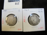 Pair of 2 Barber Quarters - 1892 G, 1916-D G obv, AG rev, value $18+