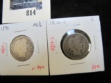 Pair of 2 Barber Quarters - 1892 AG/G, 1916-D G, value $18+