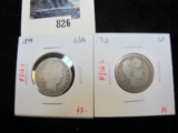 Pair of 2 Barber Quarters - 1899 G/AG, 1912 G+, value $16+