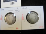 Pair of 2 Barber Quarters - 1899 G full rims, 1909 G, value $18+