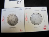 Pair of 2 Barber Quarters - 1903 G/AG, 1909-D G obv AG rev, value $14+