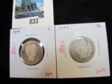 Pair of 2 Barber Quarters - 1904 G, 1909-D AG, value $13+