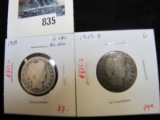 Pair of 2 Barber Quarters - 1909 G obv AG rev, 1909-D G, value $16+