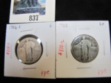 Pair of 2 Standing Liberty Quarters, 1926-S G, 1928 G+, value $15+