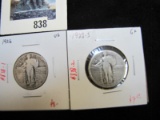Pair of 2 Standing Liberty Quarters, 1926 VG, 1928-S G+, value $15+