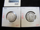 Pair of 2 Standing Liberty Quarters, 1926 G+, 1929 G, value $15+