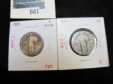 Pair of 2 Standing Liberty Quarters, 1927 G toned, 1930 VG, value $15+