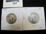 Pair of 2 Standing Liberty Quarters, 1927 G, 1930 VG/F, value $15+