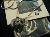 Sterling (marked 925 HV) and black and white diamond panda charm on an 18 inch sterling silver (mark