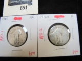 Pair of 2 Standing Liberty Quarters, 1925 VG, 1930 F, value $17+