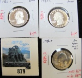 Group of 3 Washington Quarters - 1982-S, 1983-S both PROOF & 1986-D BU from Mint Set, group value $1