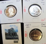 Group of 3 Washington Quarters - 1995-S, 2001-S NC (toned!) both PROOF & 1996-D BU from Mint Set, gr