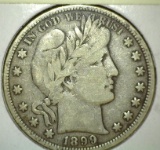 1899 Barber Half Dollar, F, value $45+