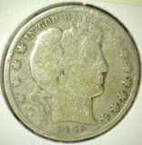 1906 Barber Half Dollar, G, value $16+