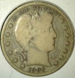 1906-D Barber Half Dollar, VG, value $17+