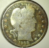 1908-O Barber Half Dollar, G toned, value $16+
