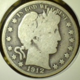 1912 Barber Half Dollar, G+, value $15+