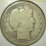 1915-D Barber Half Dollar, G6, value $17+